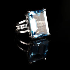 Exciting 16Ct Emerald cut Sky Blue Topaz and Sterling Silver Ring