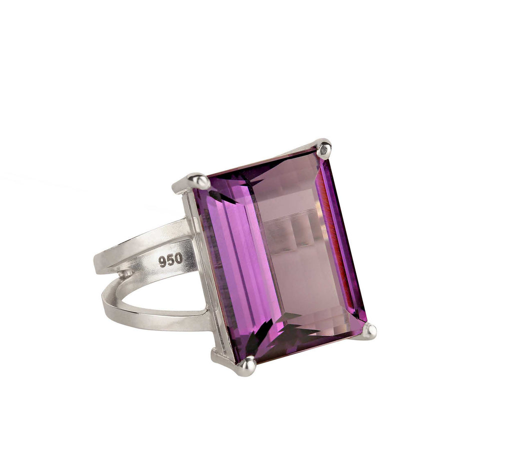Exciting Emerald cut 12Ct Amethyst and Sterling Silver Ring