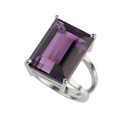 Exciting Emerald cut 12Ct Amethyst and Sterling Silver Ring