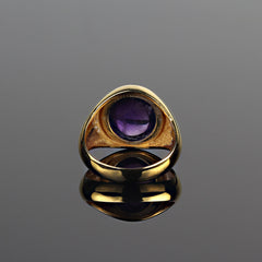 Elegant Oval Amethyst Cabochon Bezel set in Gold Rhodium Ring