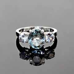 Delicate 3CT Oval Aquamarine Accented by White Sapphires Ring
