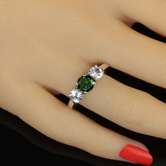 Rare Green Demantoid Garnet accented by white Sapphires Ring