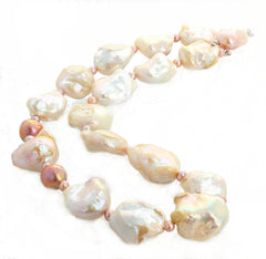 Cultured Glowing White and Pinkish Pearl Necklace