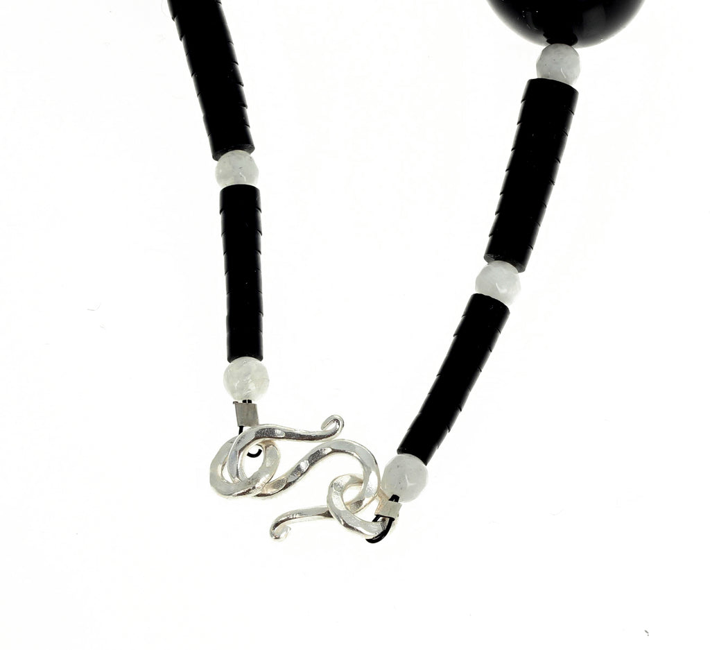 Unique Black Agate, Jet, and Moostone Necklace
