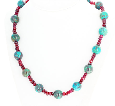 Unique Red Garnets and Chrysocola Necklace