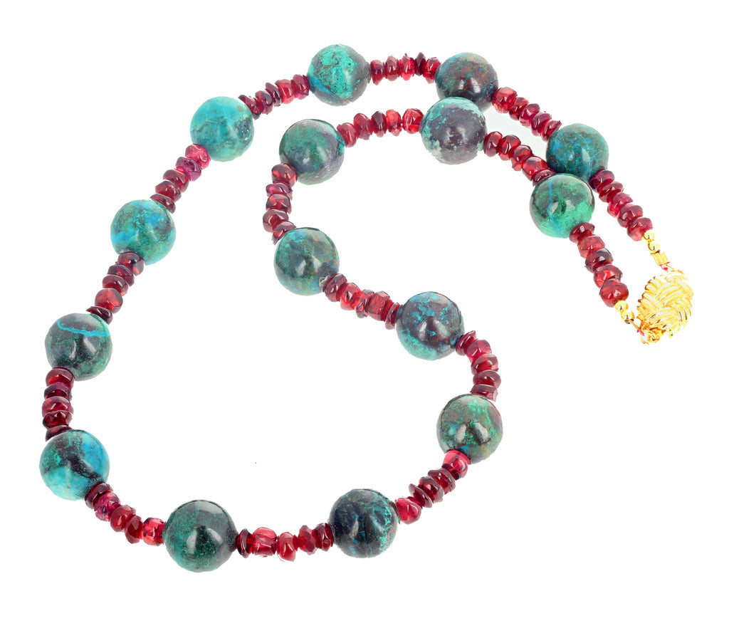 Unique Red Garnets and Chrysocola Necklace