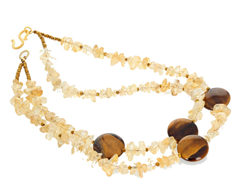 Double Strand Citrine and Tiger Eye Artistic Necklace