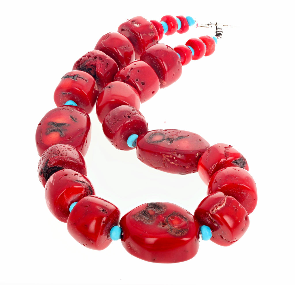 Unique Bamboo Coral and Turquoise Necklace