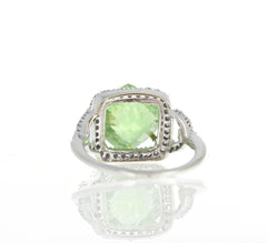 Green Tourmaline and Diamond White Gold Ring
