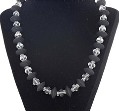 Black Onyx and Clear Bright Quartz Necklace