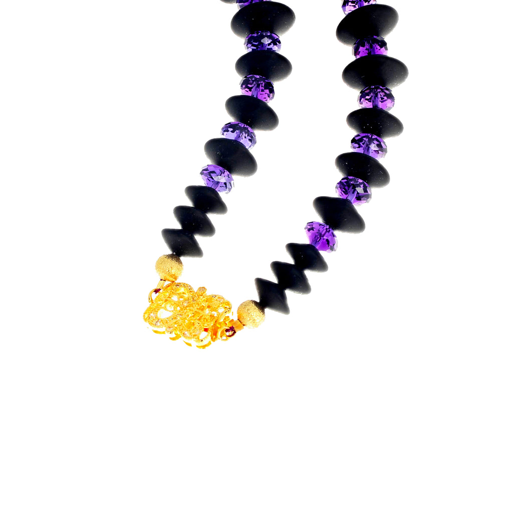 Black Onyx and Sparkling Amethyst Necklace