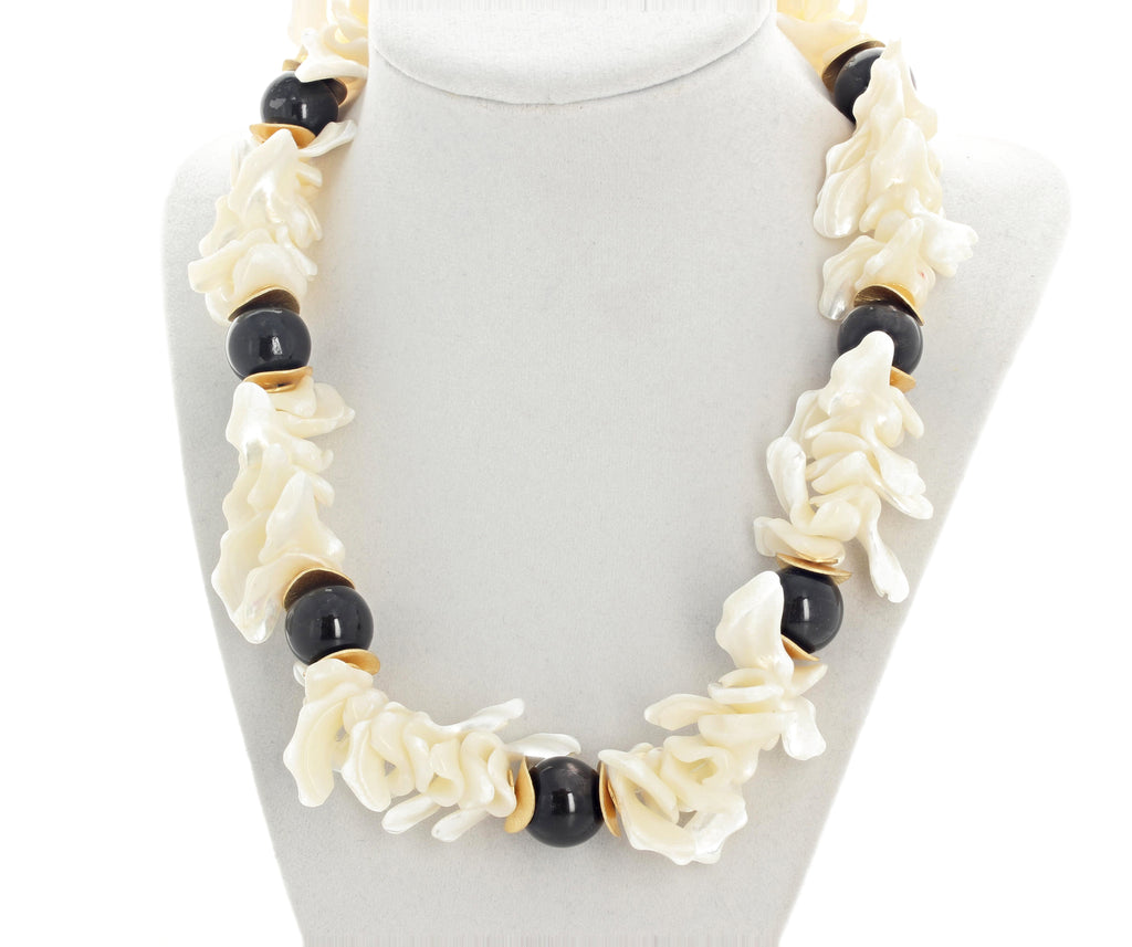 Dramatic Pearl Shell and Chocolate Moonstone Necklace
