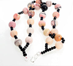 Double Strand Peruvian Opals and Sparkling Black Spinel Necklace