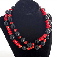 Red Coral and Black Onyx Double Strand Necklace