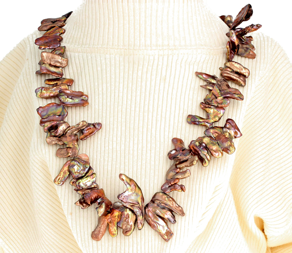 Copper Pearl Leaves Necklace