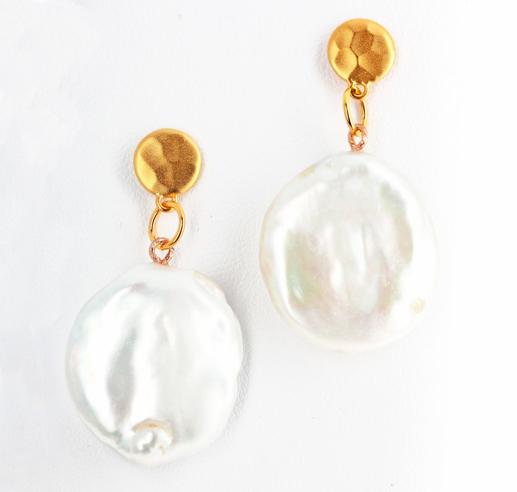 Coin Pearl Gold Plated Stud Earrings
