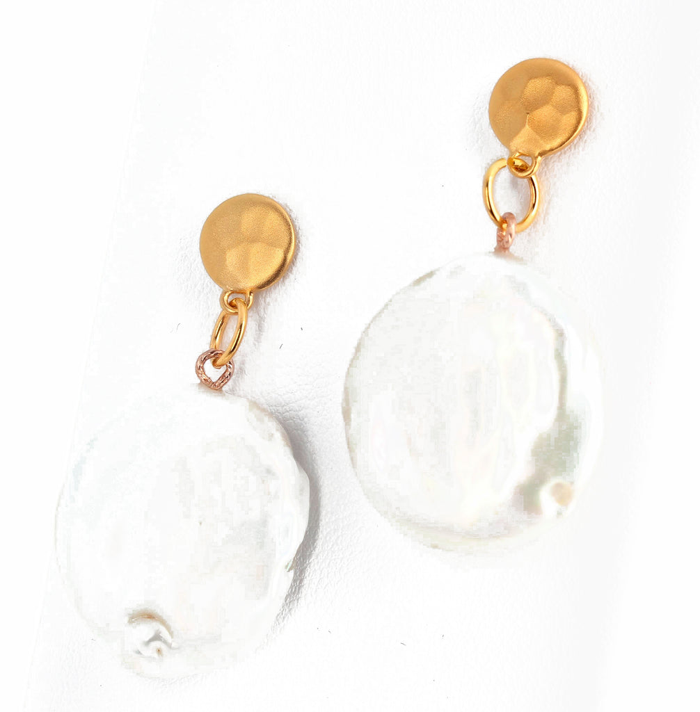 Coin Pearl Gold Plated Stud Earrings
