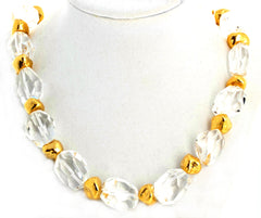 Unique Silvery White Quartz and Goldy Nugget Necklace