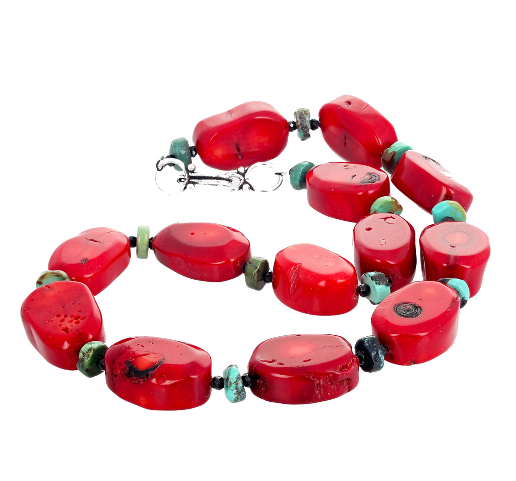 Red Bamboo Coral, Turquoise, Spinel Necklace