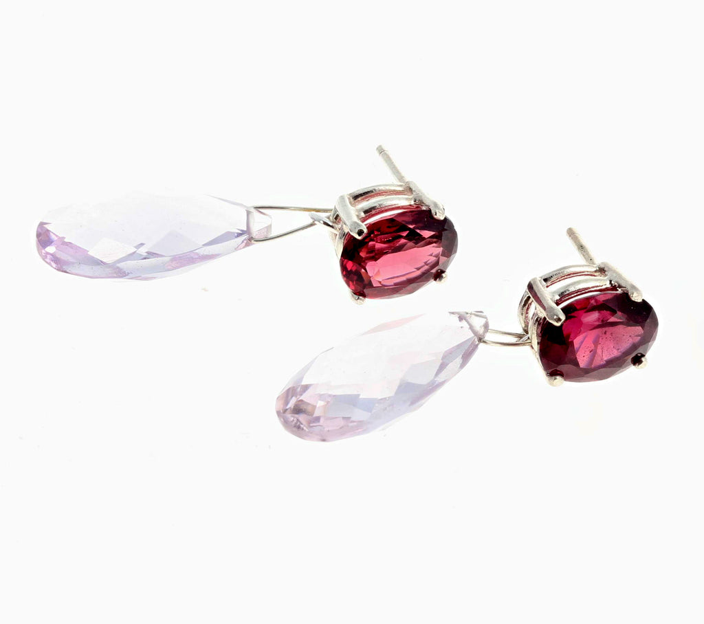 Rubelite Tourmaline and Rose of France Dangle Sterling Silver Earrings