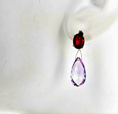 Red Zircon and Rose of France Amethyst Sterling Silver Stud Earrings