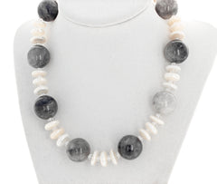 16.5 Inch Long Smoky Quartz and Pearl Necklace