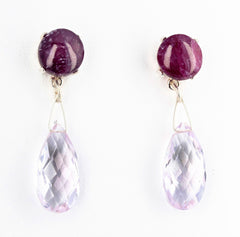 Ruby Rock and Rose of France Amethyst Dangling  Stud Earrings