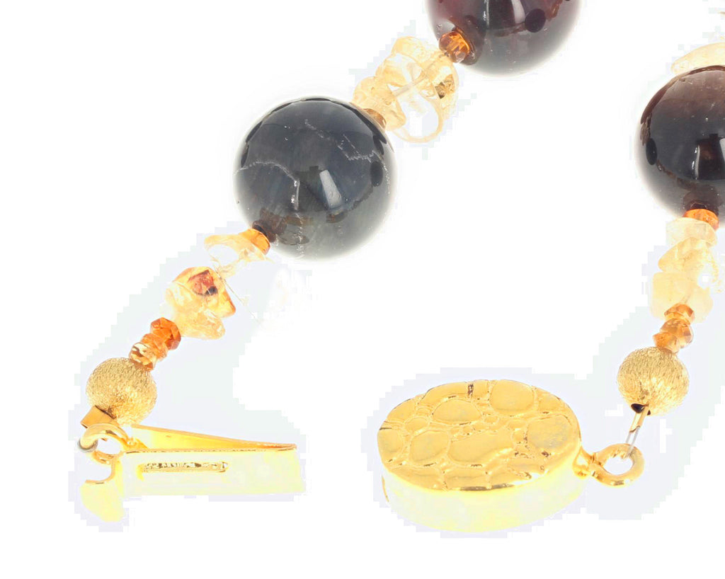 Glowing Natural Multi-Color Tiger Eye and Citrine Necklace