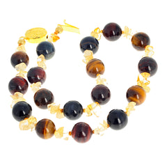 Glowing Natural Multi-Color Tiger Eye and Citrine Necklace