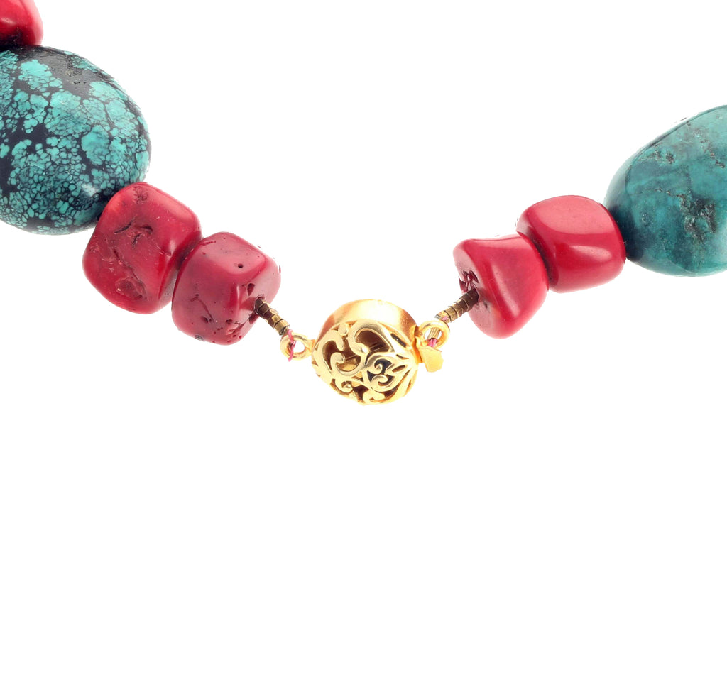 Unique Turquoise and Bamboo Coral Necklace