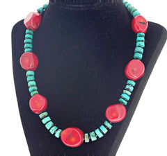 Bamboo Coral, Natural Turquoise, Sparkling Spinel Necklace