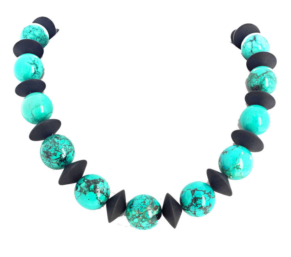Unique Blue Turquoise and Onyx Necklace