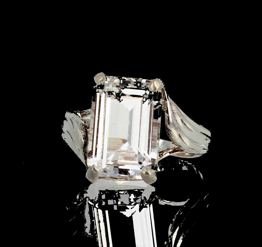 8.8 Carat Sparkling Zircon Rhodium Plated Sterling Silver Ring