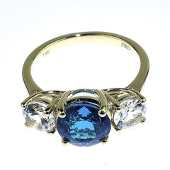 Glittering Blue Tourmaline and Sparkling  White Zircon Cocktail Ring