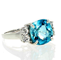 Brilliant 6.82 Carat Blue Cambodian Zircon and Diamond Ring