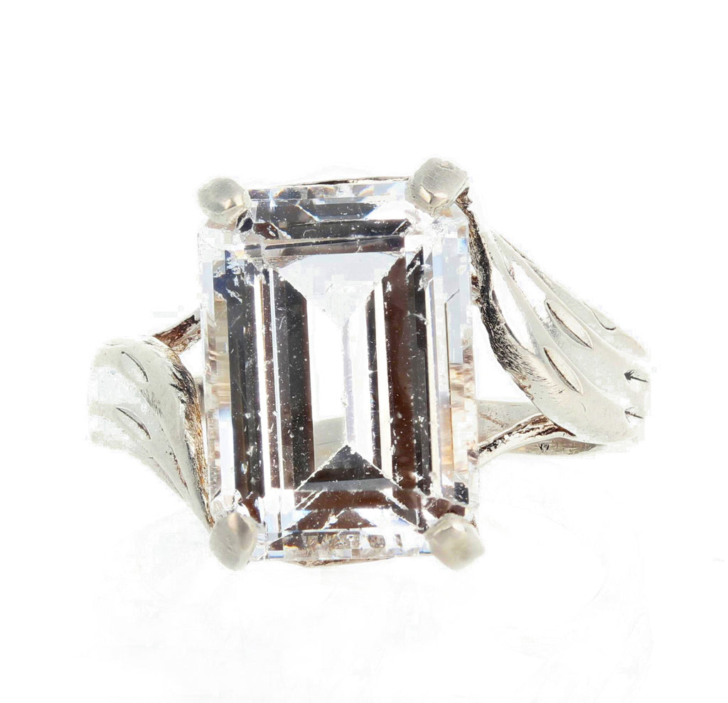 8.8 Carat Sparkling Zircon Rhodium Plated Sterling Silver Ring